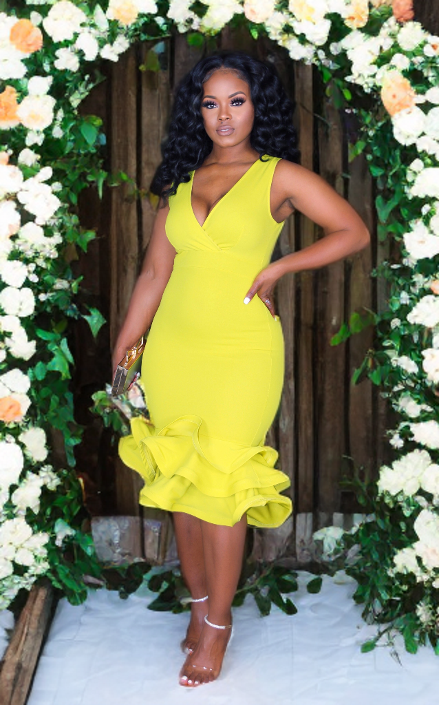 Angela Basset Ruffled Dress Lime