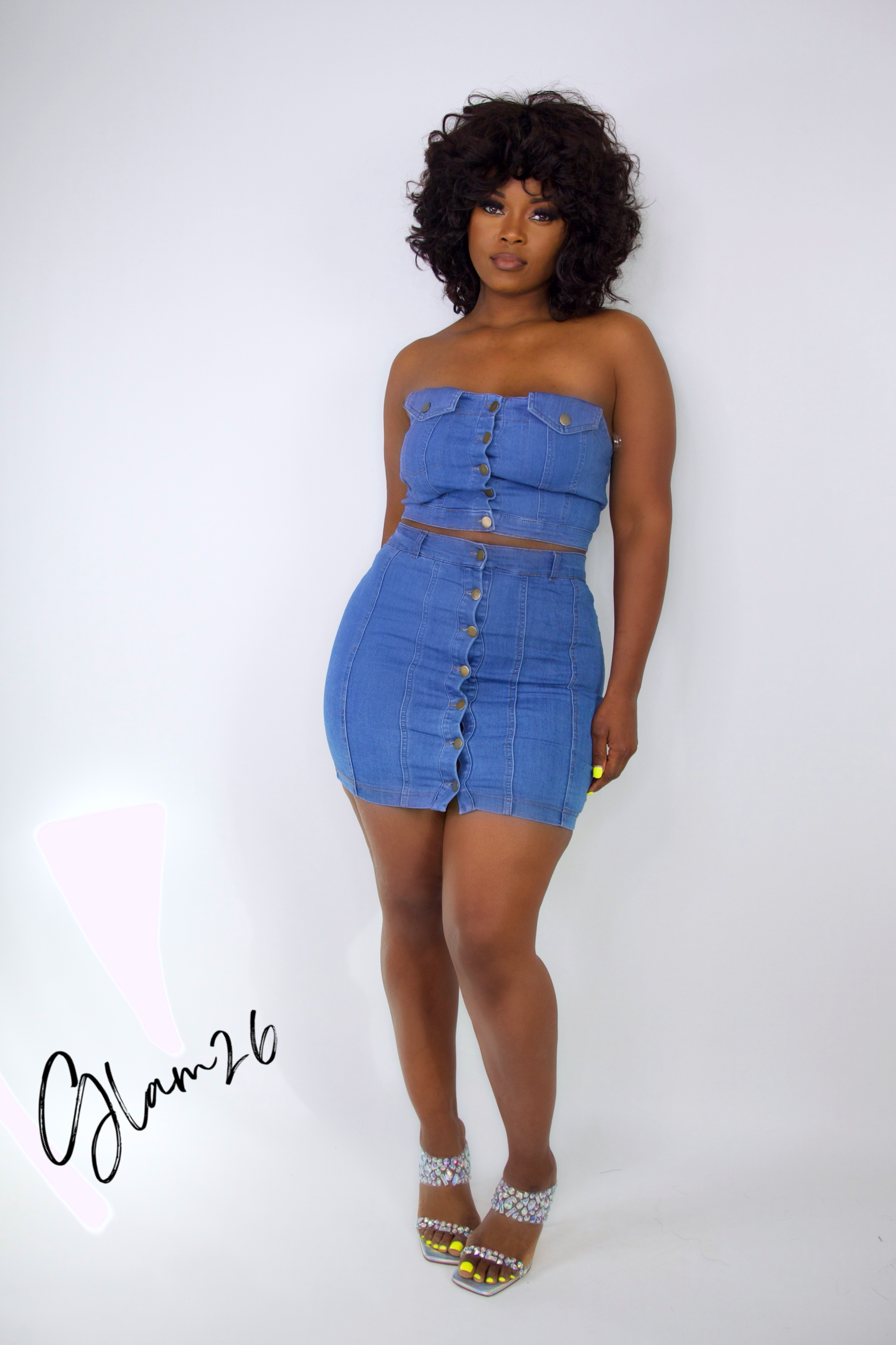 Denim two 2024 piece skirt set