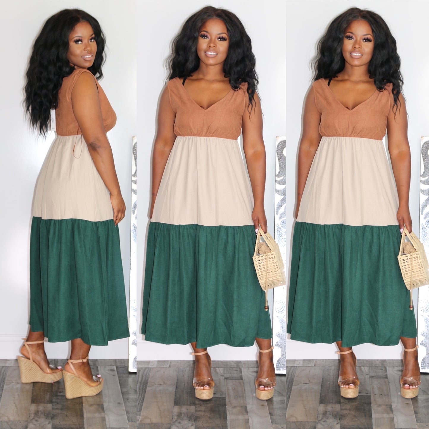 Colorblock Coffee Maxi Dress